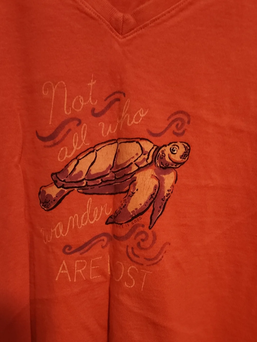 Life Is Good Pink Sea Turtle Crusher Tee Shirt XL Not All Who Wander Are Lost - Picture 2 of 4
